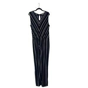 Chico's Collection Striped Jumpsuit Sleeveless Keyhole Black White Size 3‎